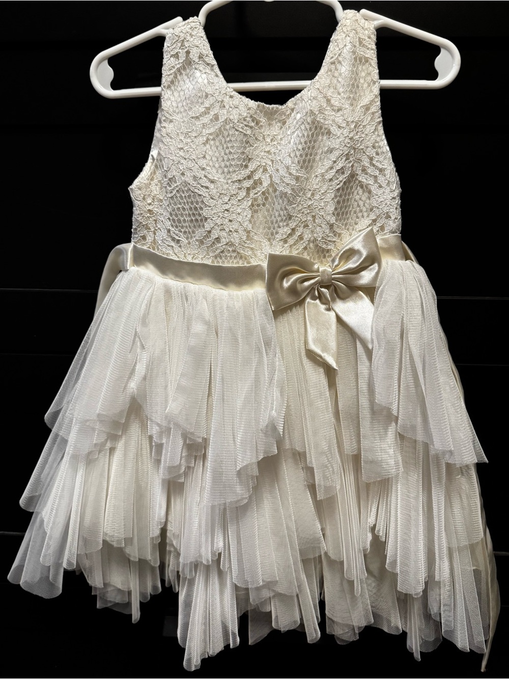 American Princess Ivory Lace & Tulle Ruffled Party Dress with Satin Bow